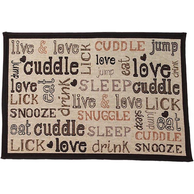 PetRageous 12047 Cuddles Jumbo Tapestry Dog and Cat Non-Skid Machine Washable Placemat for Pet Feeding Areas with Rubber Backing 18-Inch by 28-Inch for Dogs and Cats, off-white - Image 1